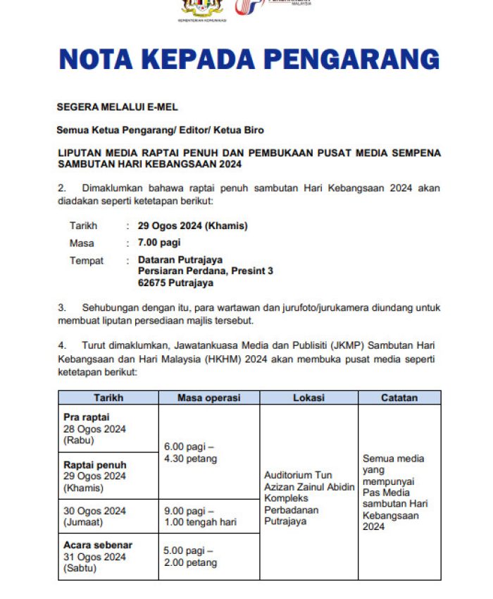 NOTA KEPADA PENGARANG – PEMBUKAAN PUSAT MEDIA HKHM 2024