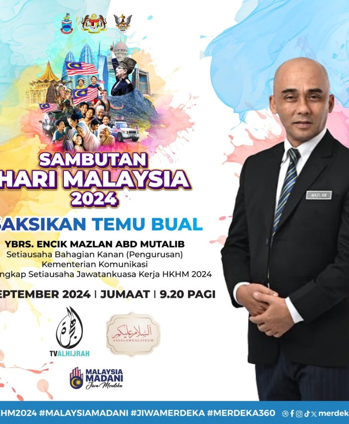 Temu bual Assalamualaikum TV Alhijrah bersama YBrs. Encik Mazlan bin Abd Mutalib, Setiausaha Bahagian Kanan (Pengurusan), Kementerian Komunikasi merangkap Setiausaha Jawatankuasa Kerja HKHM 2024